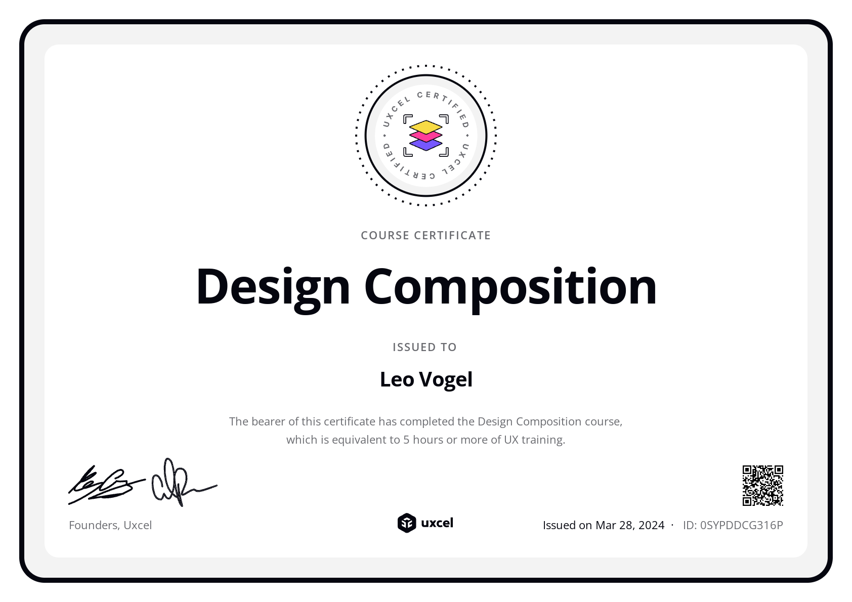 Leo Vogel's certificate